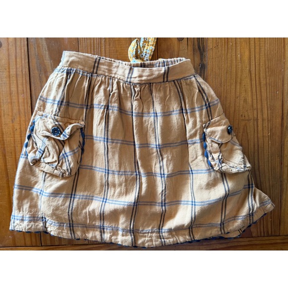 Matilda Jane Other - Matilda Jane Freya Plaid Skirt Kids Size 10 Mustard Yellow Blue Cargo Pockets